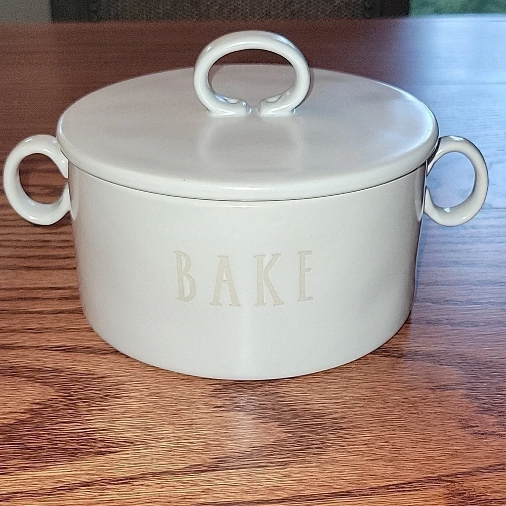 RAE DUNN Studio small stoneware baking dish. Words 
